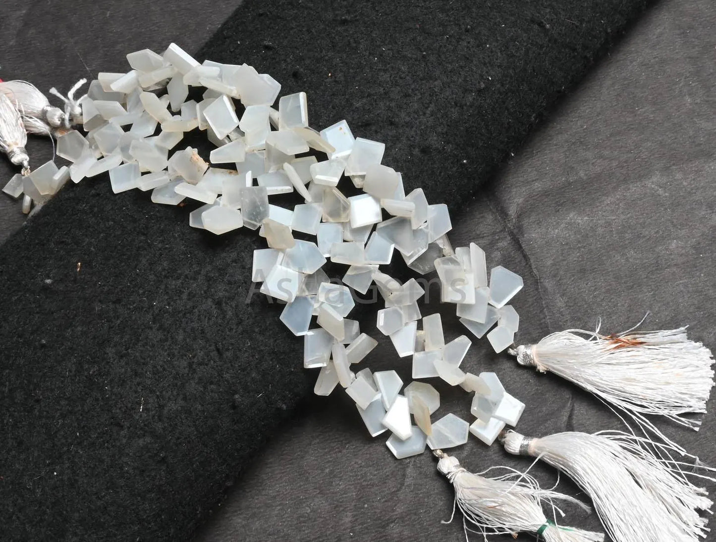 Fine Moonstone Fancy Flat Slice Faceted Gemstone Beads,8" Natural White Moonstone Fancy Uneven Table Cut Side Drill Nugget Briolette Jewelry (AG 18826)