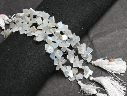 Fine Moonstone Fancy Flat Slice Faceted Gemstone Beads,8" Natural White Moonstone Fancy Uneven Table Cut Side Drill Nugget Briolette Jewelry (AG 18826)