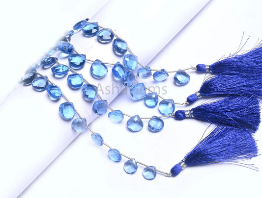 AAA Quality Iolite Color Hydro Faceted Heart Shape Beads,9" Beautiful Blue Hydro Heart Checker Cut Briolette beads Jewelry making Craft SALE (AG 18844 )