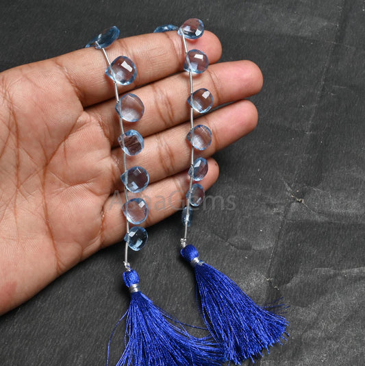 Beautiful Blue Hydro Quartz Heart Shape Faceted Beads, AAA Quality Light Blue Tanzanite Color Hydro Heart Checker Cut Briolette bead Jewelry (AG 18831)