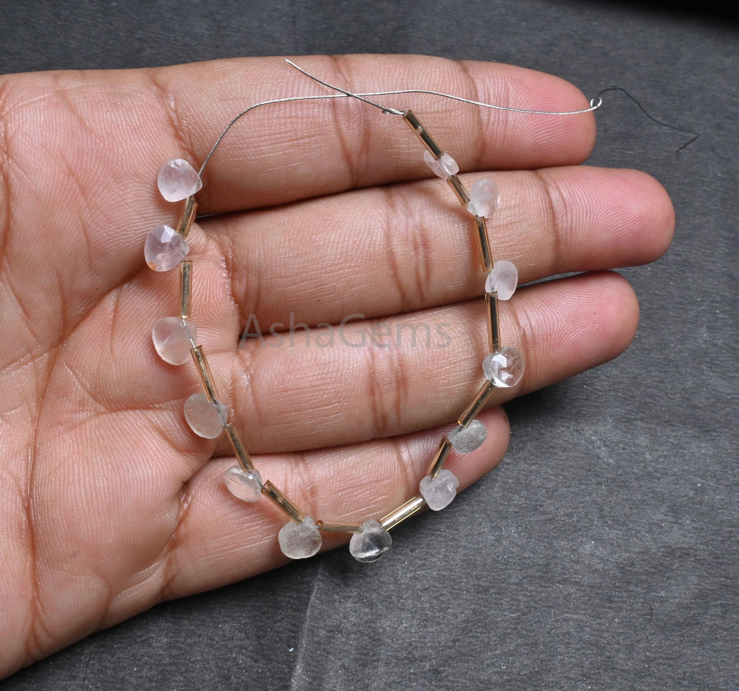Rose Quartz Faceted Heart Shape Gemstone Beads,6.5-7.5 mm Natural Light Pink Rose Quartz Heart Briolette Side Drill Indian Cur beads Jewelry(AG 18823)