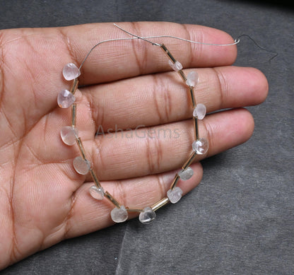 Rose Quartz Faceted Heart Shape Gemstone Beads,6.5-7.5 mm Natural Light Pink Rose Quartz Heart Briolette Side Drill Indian Cur beads Jewelry(AG 18823)