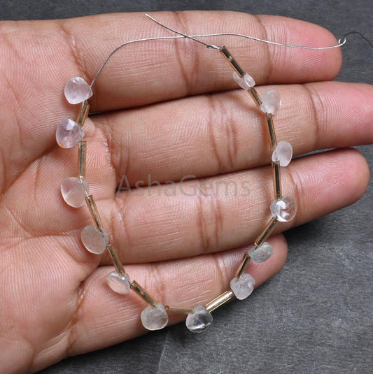 Rose Quartz Faceted Heart Shape Gemstone Beads,6.5-7.5 mm Natural Light Pink Rose Quartz Heart Briolette Side Drill Indian Cur beads Jewelry(AG 18823)