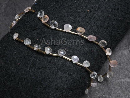 Rose Quartz Faceted Heart Shape Gemstone Beads,6.5-7.5 mm Natural Light Pink Rose Quartz Heart Briolette Side Drill Indian Cur beads Jewelry(AG 18823)