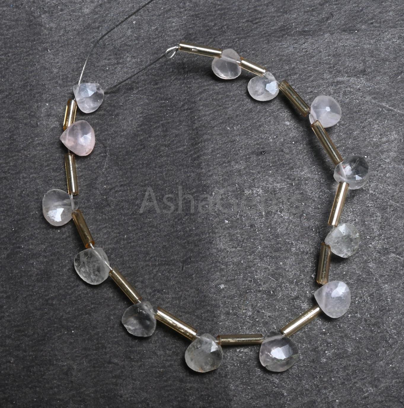 Rose Quartz Faceted Heart Shape Gemstone Beads,6.5-7.5 mm Natural Light Pink Rose Quartz Heart Briolette Side Drill Indian Cur beads Jewelry(AG 18823)