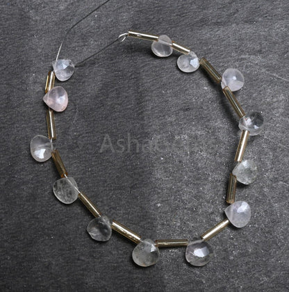 Rose Quartz Faceted Heart Shape Gemstone Beads,6.5-7.5 mm Natural Light Pink Rose Quartz Heart Briolette Side Drill Indian Cur beads Jewelry(AG 18823)