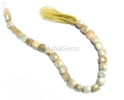 Beautiful Vessonite 3D Cube Box Faceted Gemstone Beads,8" Natural Green Vesuvianite Handmade Indian Cut Cube Center Drill Bead Jewelry Craft(AG 18820)