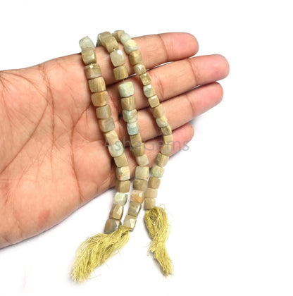 Beautiful Vessonite 3D Cube Box Faceted Gemstone Beads,8" Natural Green Vesuvianite Handmade Indian Cut Cube Center Drill Bead Jewelry Craft(AG 18820)