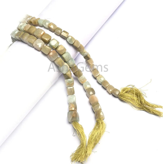 Beautiful Vessonite 3D Cube Box Faceted Gemstone Beads,8" Natural Green Vesuvianite Handmade Indian Cut Cube Center Drill Bead Jewelry Craft(AG 18820)