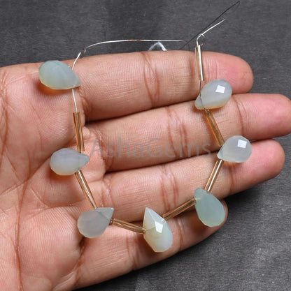Light Aqua Chalcedony Indian Cut Teardrop Handmade beads,9x12-9.5x17 mm Natural Chalcedony Faceted Drops Shape Chalcedony Beads Jewelry SALE (AG 18819)
