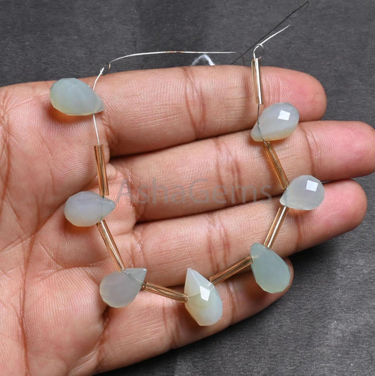 Light Aqua Chalcedony Indian Cut Teardrop Handmade beads,9x12-9.5x17 mm Natural Chalcedony Faceted Drops Shape Chalcedony Beads Jewelry SALE (AG 18819)