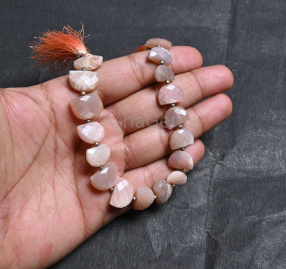 Natural Peach Moonstone Fancy D Shape Faceted Gemstone Beads,8" Pink Moonstone Half Moon Briolette Straight Drill Beads Jewelry Making Craft(AG 18817)