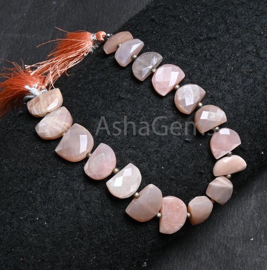 Natural Peach Moonstone Fancy D Shape Faceted Gemstone Beads,8" Pink Moonstone Half Moon Briolette Straight Drill Beads Jewelry Making Craft(AG 18817)