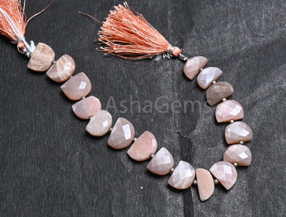 Natural Peach Moonstone Fancy D Shape Faceted Gemstone Beads,8" Pink Moonstone Half Moon Briolette Straight Drill Beads Jewelry Making Craft(AG 18817)