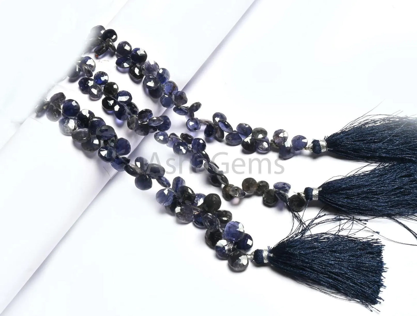 8" Natural Iolite Faceted Heart Shape Gemstone Loose Beads, Blue Iolite Heart Briolette Indian Machine Cut Side Dril Bead Jewelry Craft SALE (AG 18815)