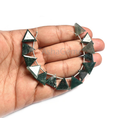 Natural Moss Green Agate fancy Trillion Shape Gemstone Beads,13-15 mm Rare Moss Agate Fancy Flat table Cut Triangle Side Drill Beads Jewelry (AG 18813)