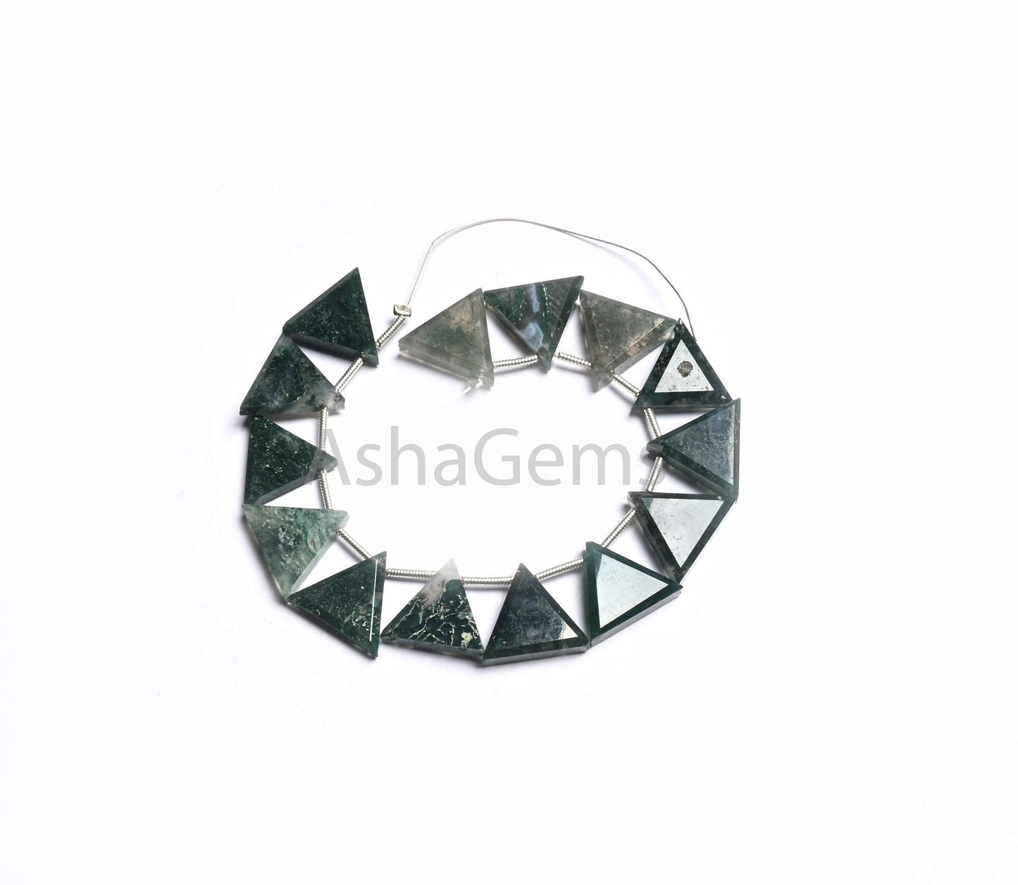 Natural Moss Green Agate fancy Trillion Shape Gemstone Beads,13-15 mm Rare Moss Agate Fancy Flat table Cut Triangle Side Drill Beads Jewelry (AG 18813)