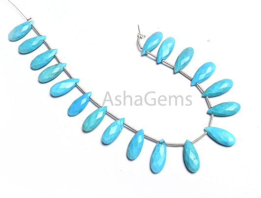6-15 mm Beautiful Turquoise Howlite Faceted Long Pears Shape Beads, AAA Blue Turquoise Fancy Teardrop Side Drill Gemstone Loose Bead Jewelry (AG 18807)