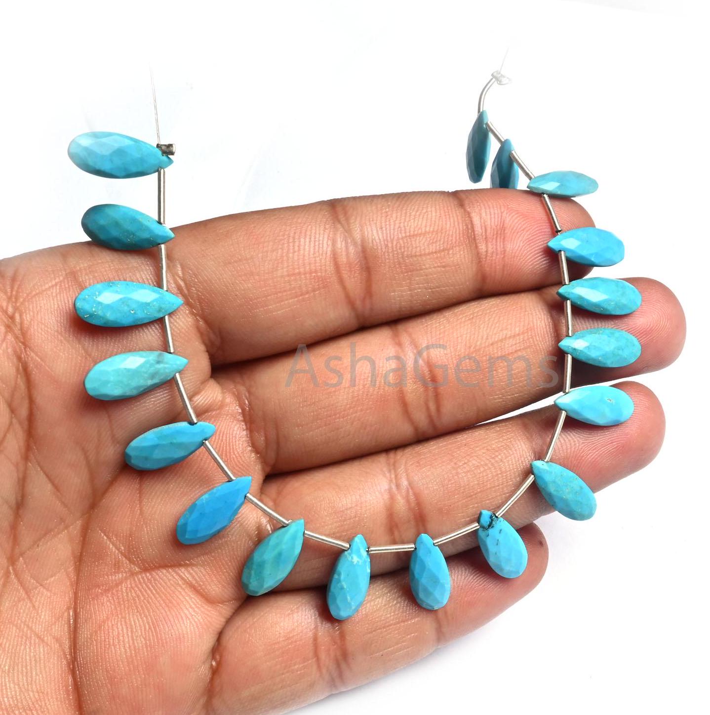 6-15 mm Beautiful Turquoise Howlite Faceted Long Pears Shape Beads, AAA Blue Turquoise Fancy Teardrop Side Drill Gemstone Loose Bead Jewelry (AG 18807)