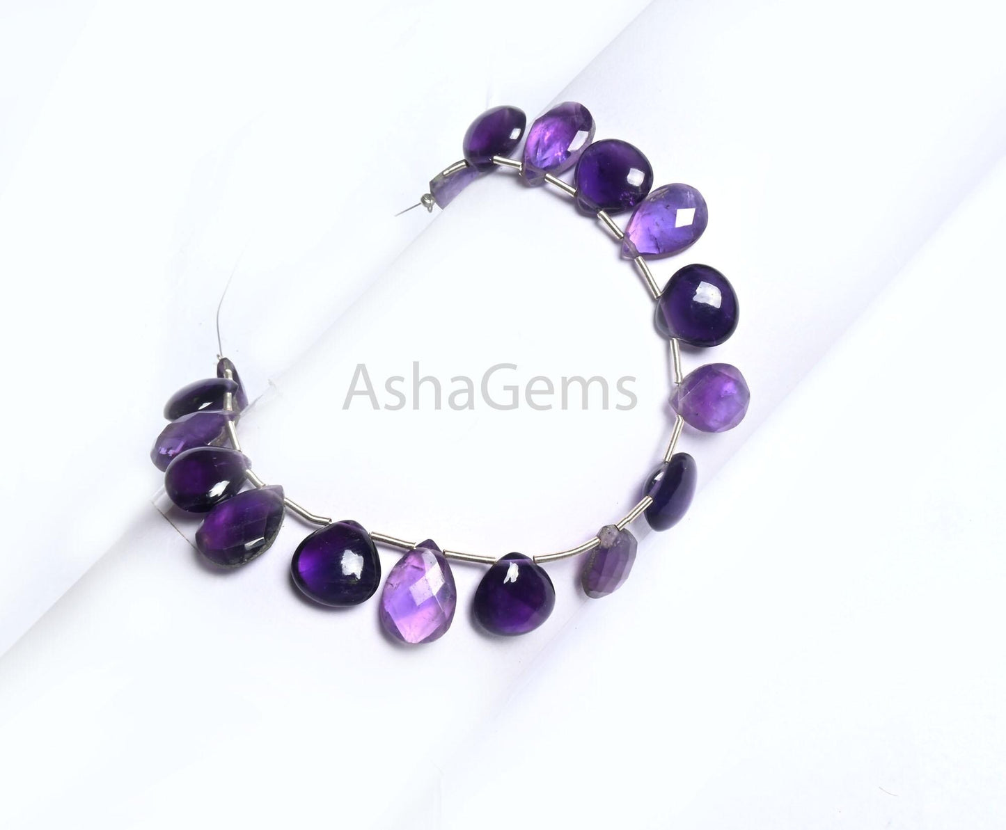 Beautiful Amethyst Faceted Pear+ Smooth Heart Shape Gemstone Beads,7" Fine Natural Shaded Purple Amethyst Briolette Amethyst Beads Jewelry(AG 18805)