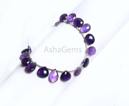 Beautiful Amethyst Faceted Pear+ Smooth Heart Shape Gemstone Beads,7" Fine Natural Shaded Purple Amethyst Briolette Amethyst Beads Jewelry(AG 18805)