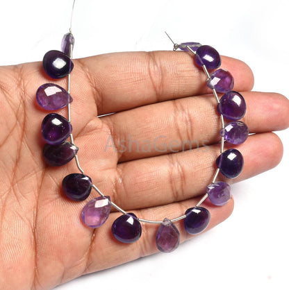 Beautiful Amethyst Faceted Pear+ Smooth Heart Shape Gemstone Beads,7" Fine Natural Shaded Purple Amethyst Briolette Amethyst Beads Jewelry(AG 18805)