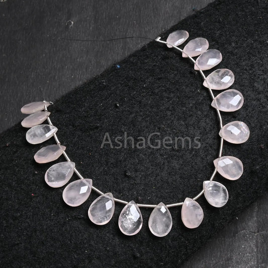 Beautiful Rose Quartz Faceted Pear Shape Gemstone Loose Beads,9-13 mm Natural Rose Pink Quartz Teardrop side Drill Quartz Bead Jewelry Craft(AG 18801)