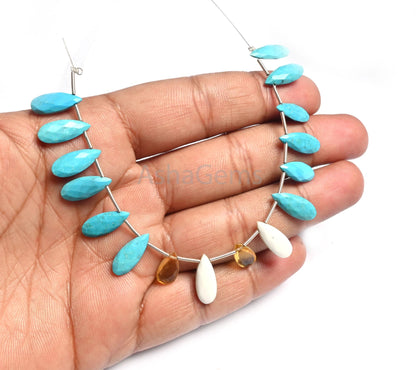 Beautiful Multi Howlite + Yellow Quartz Faceted Pears Beads, Shaded White, Blue Turquoise mix Color Stone Teardrop Briolette Beads Jewelry(AG 18797)