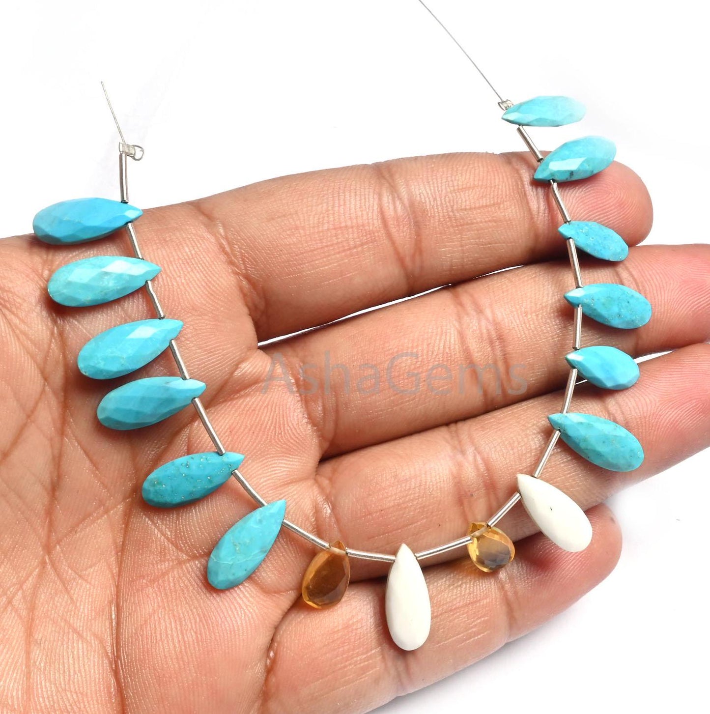 Beautiful Multi Howlite + Yellow Quartz Faceted Pears Beads, Shaded White, Blue Turquoise mix Color Stone Teardrop Briolette Beads Jewelry(AG 18797)