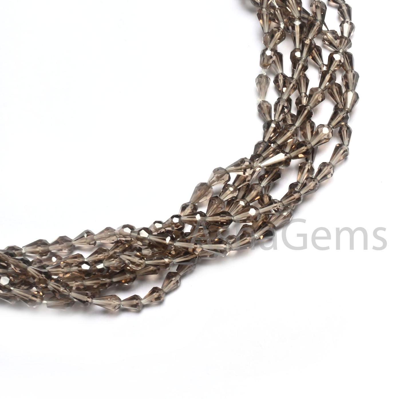 Fine Quality smoky Quartz Faceted Indian Cut Fancy Drops Gemstone Beads,13"Natural Smoky Straight Drill Teardrop Gemstone Smoky Bead Jewelry (AG 18787)
