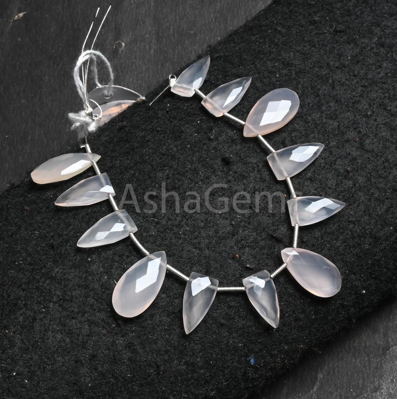 Beautiful Chalcedony Pears + Fancy arrow Shape Gemstone Beads, AAA Light Rose Pink chalcedony Faceted Briolette Side Drill Bead Jewelry SALE (AG 18781)