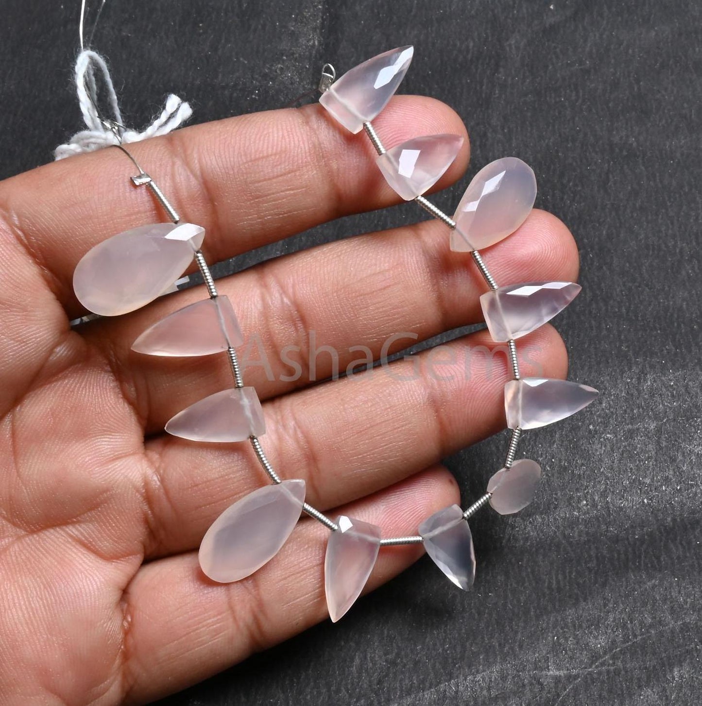 Beautiful Chalcedony Pears + Fancy arrow Shape Gemstone Beads, AAA Light Rose Pink chalcedony Faceted Briolette Side Drill Bead Jewelry SALE (AG 18781)