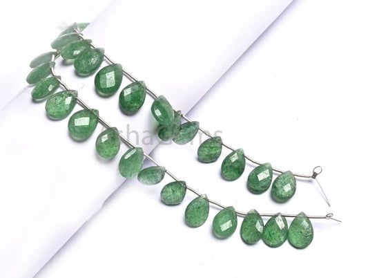9-13 mm Beautiful Green Strawberry Quartz Faceted Pears Shape Briolette Beads, Natural Strawberry Side Drill Teardrop Gemstone Beads Jewelry (AG 18778)