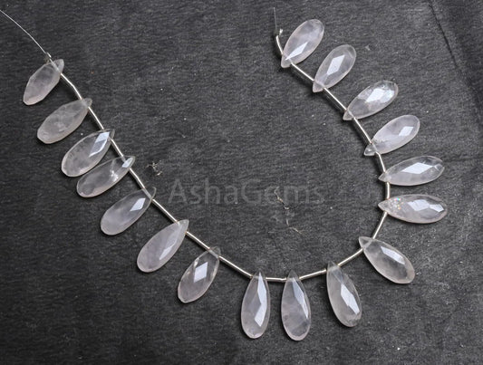 6-15 mm Natural Pink Rose Quartz Fancy Long Pear Faceted Briolette Beads, Rose Pink Quartz Teardrop side Drill Gemstone Beads Jewelry Crafts (AG 18776)