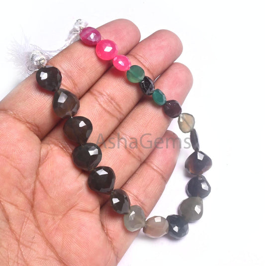 Beautiful Multi Color Chalcedony Heart+Coin Straight Drill Beads, Disco Chalcedony Fancy Multi Shape Briolette faceted Gemstone Bead Jewelry (AG 18770 )