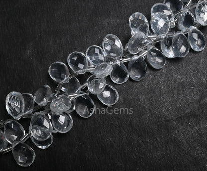 AAA Quality White Quartz Hydro Faceted Pear Shape Beads,9-13.5 mm Clear Quartz Hydro Checker Cut Teardrop Briolette Bead Jewelry making SALE (AG 18766)
