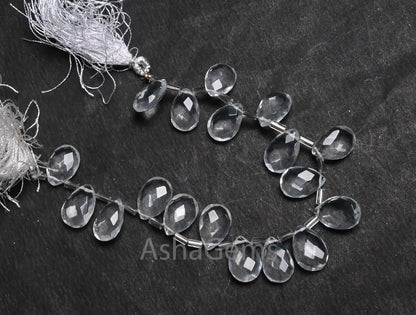AAA Quality White Quartz Hydro Faceted Pear Shape Beads,9-13.5 mm Clear Quartz Hydro Checker Cut Teardrop Briolette Bead Jewelry making SALE (AG 18766)