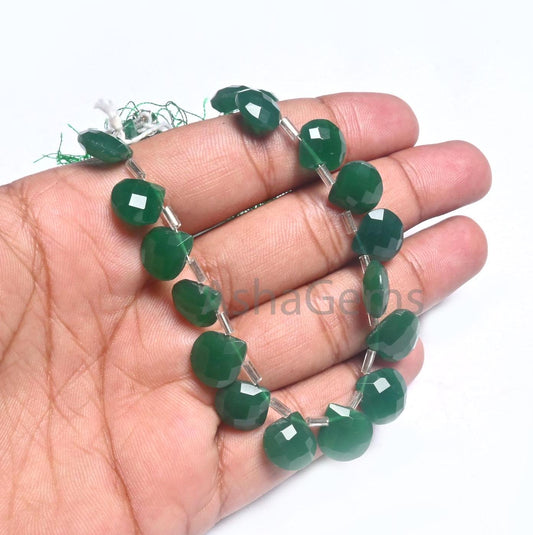 Beautiful Green Onyx Hydro Faceted Heart Beads,10.5-11.5mm Green Hydro Checker Cut Heart Briolette Side Drill Bead Jewelry Making Craft SALE (AG 18763)