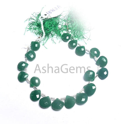 Beautiful Green Onyx Hydro Faceted Heart Beads,10.5-11.5mm Green Hydro Checker Cut Heart Briolette Side Drill Bead Jewelry Making Craft SALE (AG 18763)
