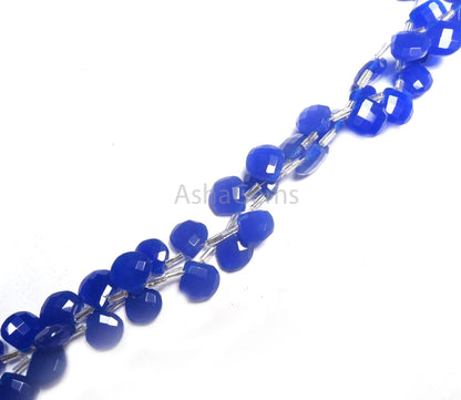 AAA Quality Blue Chalcedony Hydro Checker Cut Heart Side Drill Beads,7.5" Deeper Blue Hydro Faceted Heart Briolette Beads Jewelry Craft SALE(AG 18760)