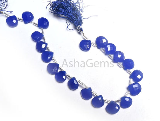 AAA Quality Blue Chalcedony Hydro Checker Cut Heart Side Drill Beads,7.5" Deeper Blue Hydro Faceted Heart Briolette Beads Jewelry Craft SALE(AG 18760)