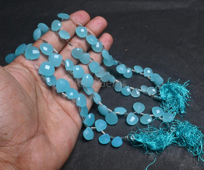AAA Quality Aqua Sea Blue Chalcedony Color Hydro Checker Cut Heart Beads,8"Blue Hydro Heart Briolette faceted Bead Jewelry Making Craft SALE (AG 18758 )