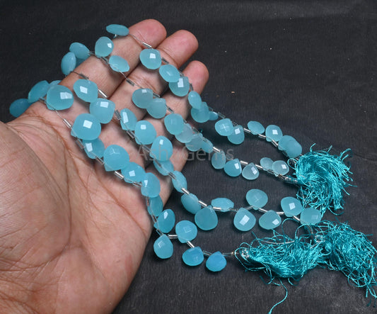 AAA Quality Aqua Sea Blue Chalcedony Color Hydro Checker Cut Heart Beads,8"Blue Hydro Heart Briolette faceted Bead Jewelry Making Craft SALE (AG 18758 )