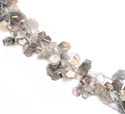 Beautiful Rutile Quartz Faceted Table Cut Nugget Beads,8" Natural Black Rutile Fancy Shape Slice Side Drill Briolette Gemstone Beads Jewelry (AG 18854)