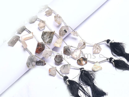 Beautiful Rutile Quartz Faceted Table Cut Nugget Beads,8" Natural Black Rutile Fancy Shape Slice Side Drill Briolette Gemstone Beads Jewelry (AG 18854)