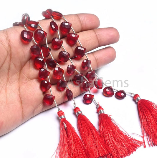 Beautiful Cherry Red Quartz Hydro Faceted Heart Shape Beads, AAA Red Ruby Color Hydro Checker Cut Heart Briolette Beads Jewelry making Craft (AG 18853)