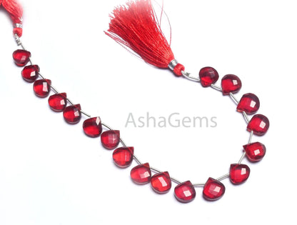Beautiful Cherry Red Quartz Hydro Faceted Heart Shape Beads, AAA Red Ruby Color Hydro Checker Cut Heart Briolette Beads Jewelry making Craft (AG 18853)