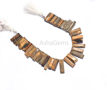 8" Natural Black Tiger Eye Fancy Long Slice Gemstone Beads,5-22 mm Fine Tigers Eye faceted Flat Table Cut Briolette Side Drill Beads Jewelry (AG 18852)