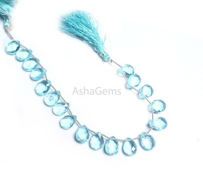 Beautiful Blue Topaz Color Hydro Faceted Pears Shape Beads,8.5" AAA Quality Topaz Hydro Flat Teardrop Briolette beads Jewelry Making Crafts (AG 18850)