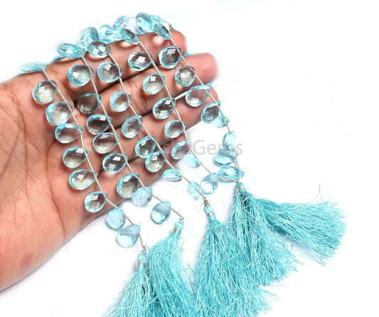 Beautiful Blue Topaz Color Hydro Faceted Pears Shape Beads,8.5" AAA Quality Topaz Hydro Flat Teardrop Briolette beads Jewelry Making Crafts (AG 18850)